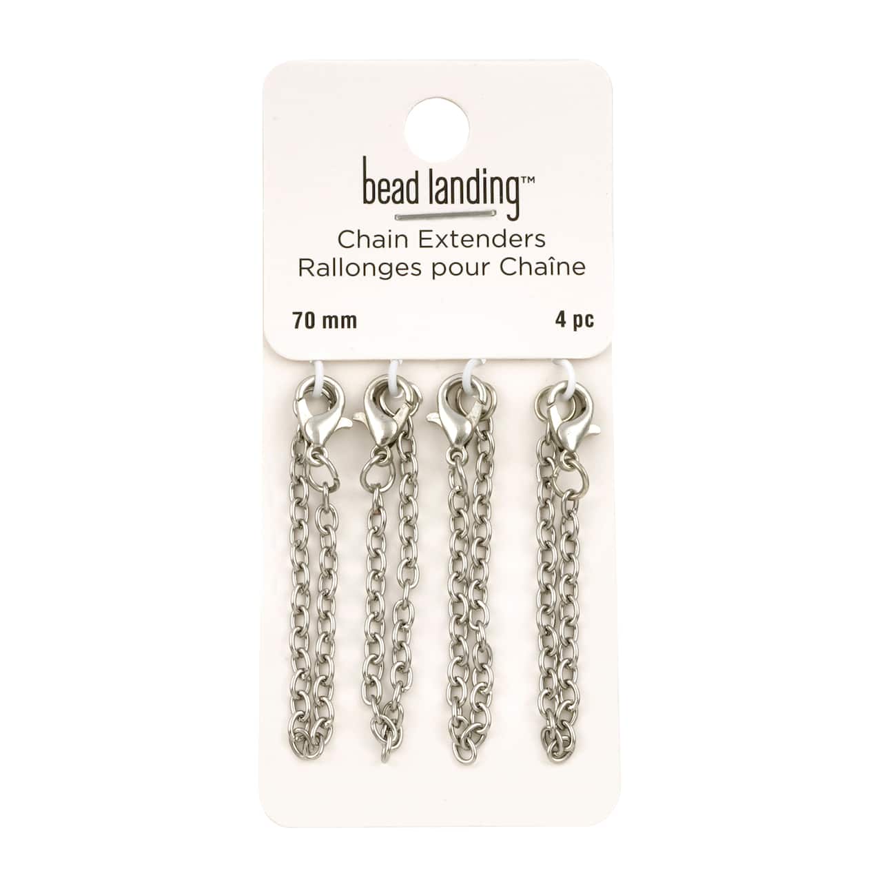 Bead Landing Chain Extender - Rhodium - 4 ct